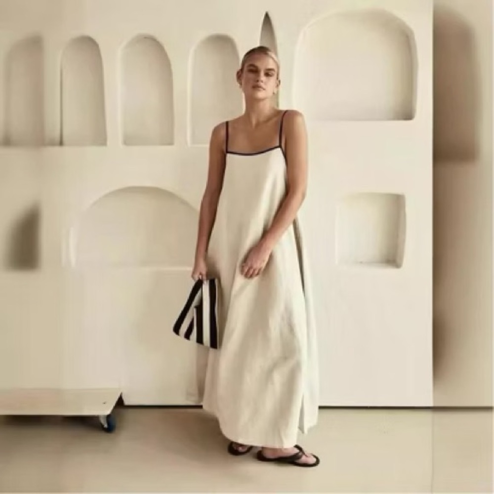 Viral Elegant Cream linen Maxi Dress